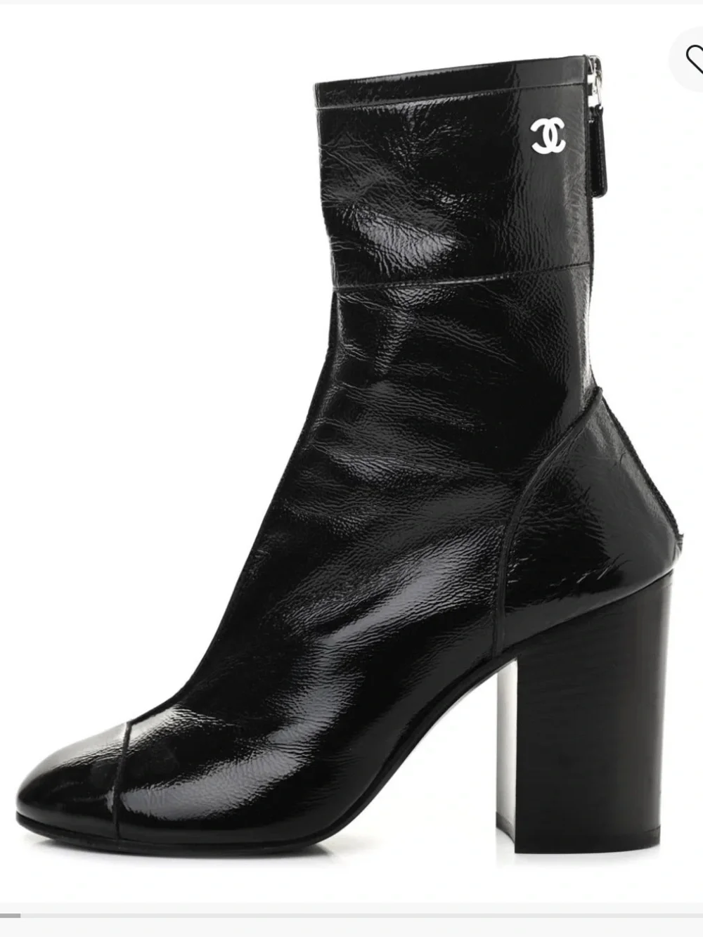 CHANEL Black Patent Leather Block Heel Mid-Calf Boots